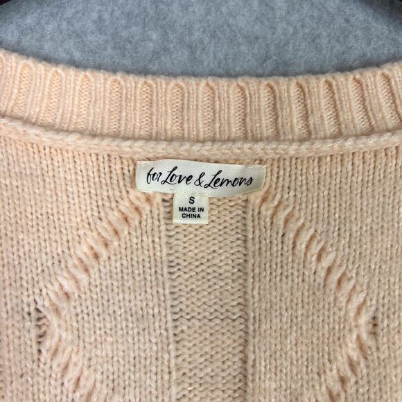 For Love & Lemons Peach Cable Knit Balloon Sleeves Oversized Cardigan Size Small - Picture 9 of 10